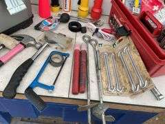 Stanley Fat Max toolbox measures 9" x 9" x 19“, small red toolbox, including hammer, hatchet, tent p