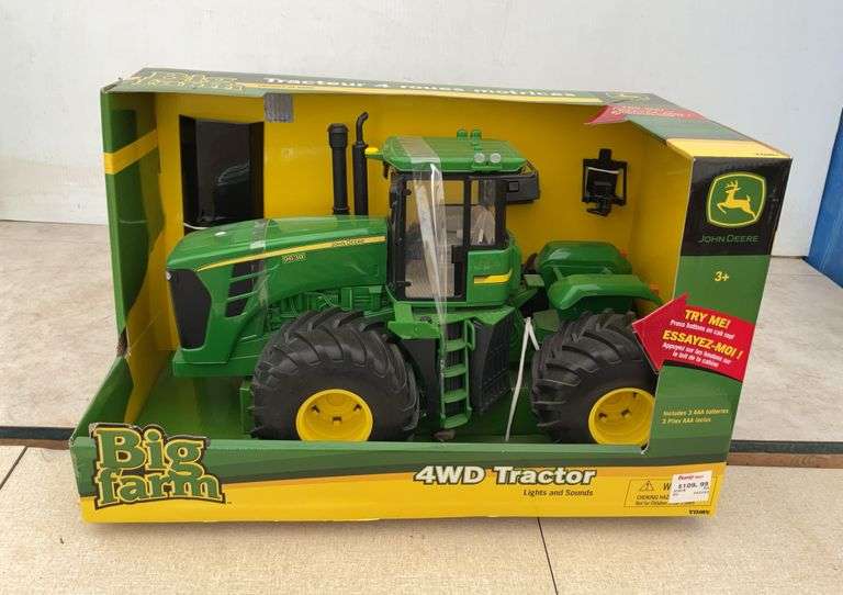 John Deere 9630 4WD Tractor comes with lights and sounds, removable cab, and blade, opening hood, an