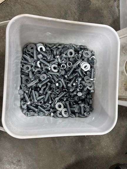 Partial bucket of 3/8" nuts, bolts & washers