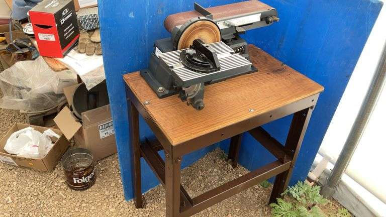 4" belt sander with 6" disc sander on shop built stand - working condition