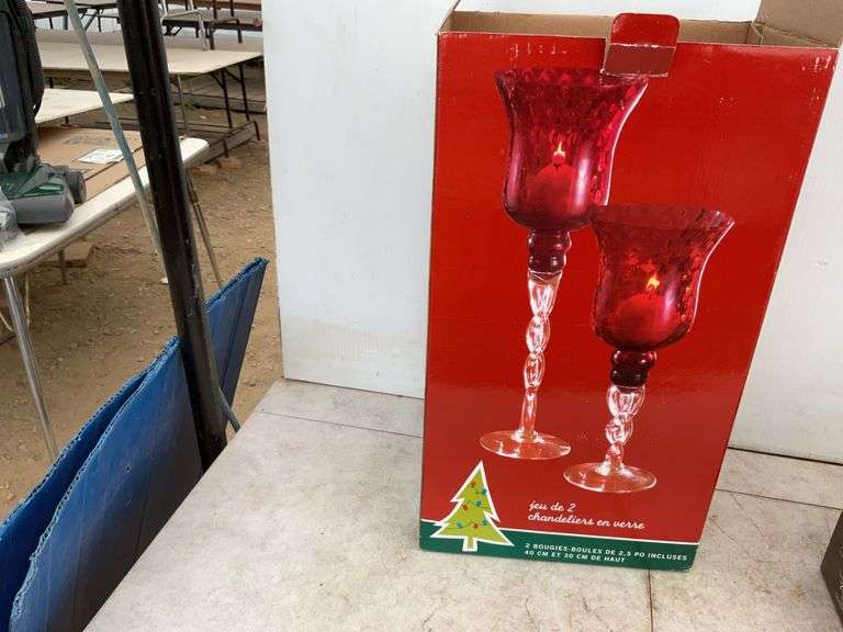 Pair of unused candle holders ,2 sets of 4 glass sauce boats