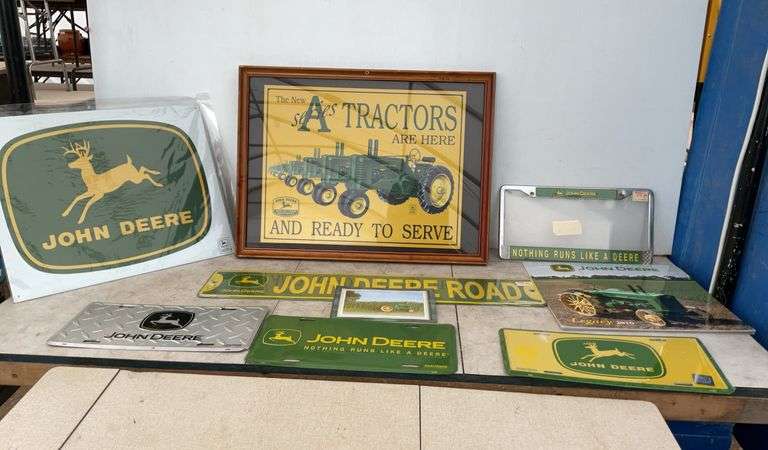 Quantity of John Deere license plates, print etc