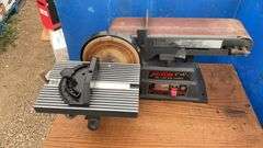 4" belt sander with 6" disc sander on shop built stand - working condition