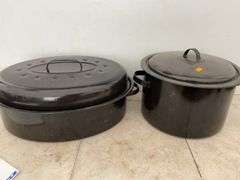 1 enamel roaster, midsize enamel canner