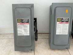 3 unused Square D general duty safety switch, 60 amp 240 V AC, measures 14 1/2" x 6 1/2"