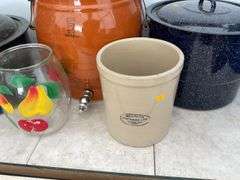 2 canners, 1 gal. Medalta crock, 5 gal. ice water crock etc