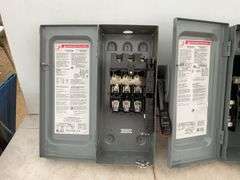 3 unused Square D general duty safety switch, 60 amp 240 V AC, measures 14 1/2" x 6 1/2"