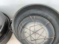 1 enamel roaster, midsize enamel canner