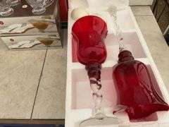 Pair of unused candle holders ,2 sets of 4 glass sauce boats