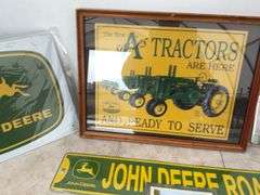 Quantity of John Deere license plates, print etc