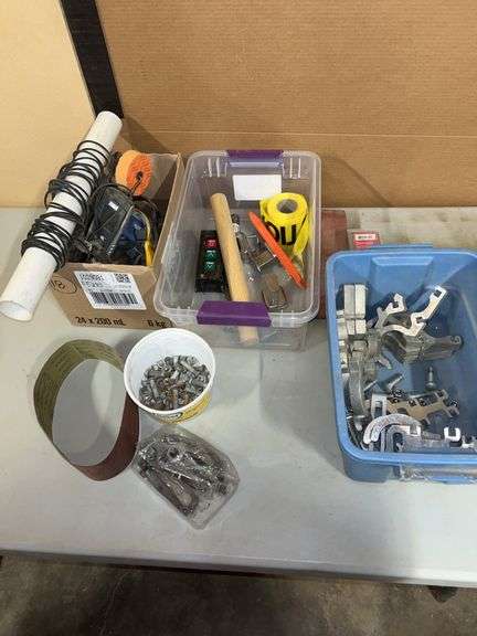 Scaffolding platform brackets, caution tape, misc bolts, etc