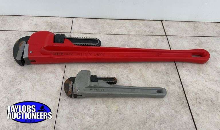 UNUSED - 1 of PROTO 10” aluminum pipe wrench & 1 of JET 24” steel pipe wrench
