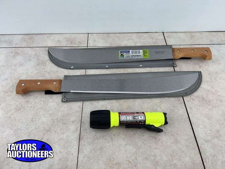 UNUSED 2 of 18” machetes & LED flashlight