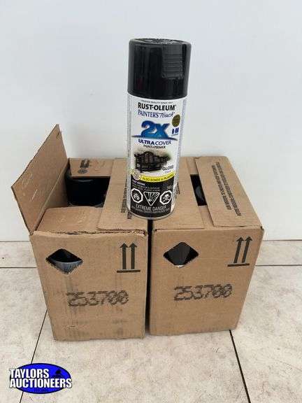 12 cans of Rustoleum Gloss black spray paint