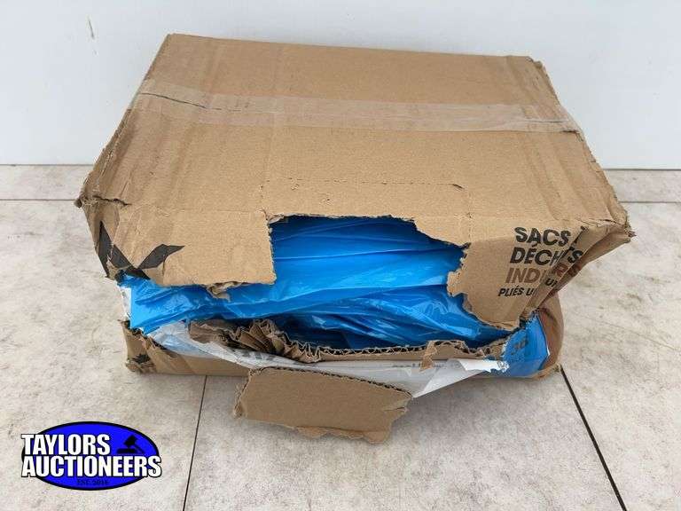 Case of 26”x36” blue garbage bags - box damaged
