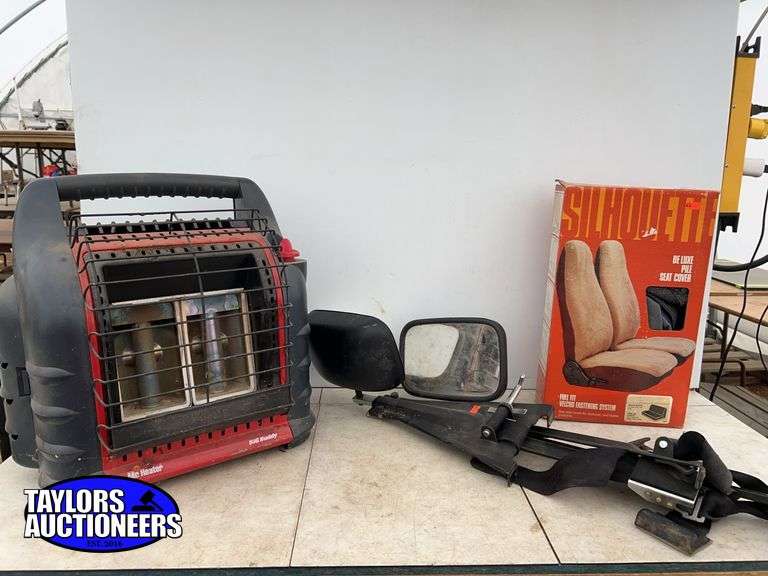 Big Buddy heater, set of extension mirrors and a set of seat covers