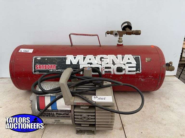 Sandborn air tank comes with a portable Campbell Hausfeld air compressor -runs