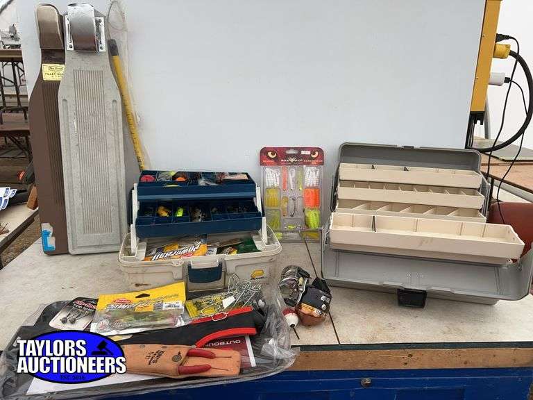 2 Tackle boxes including fishing hooks, fillet boards etc