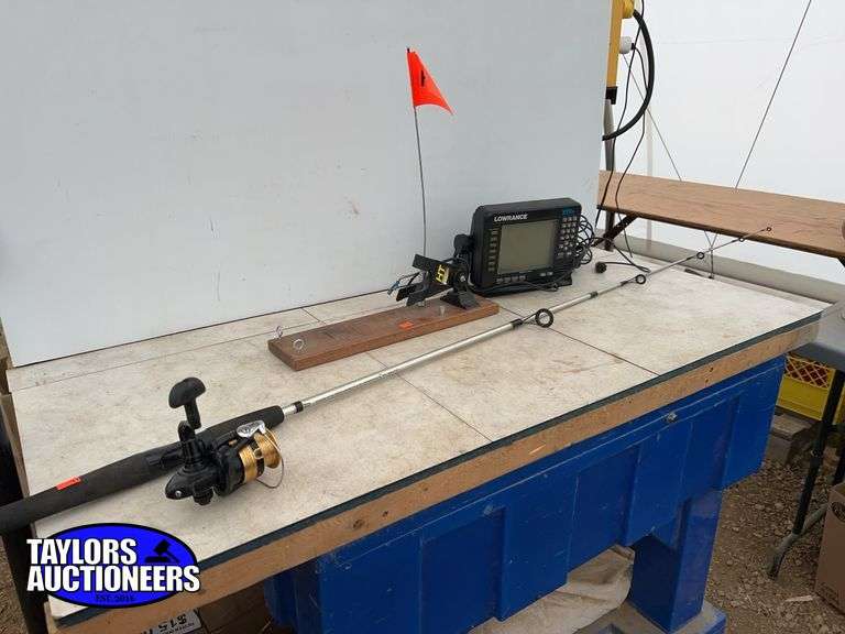 Lawrence fish finder- owner says works, ice fishing tip up, and a rod and reel