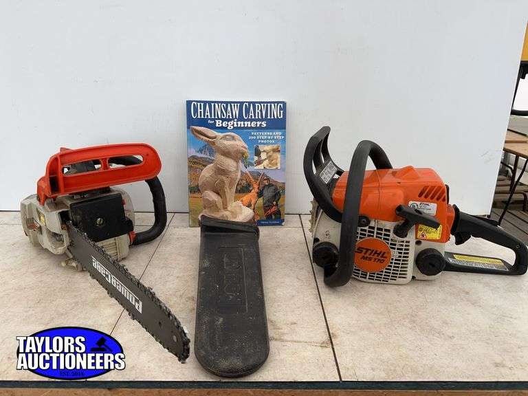 Stihl MS 170 chainsaw with no bar and an Echo CS300 chainsaw with a 16”bar - both run -bars are inte