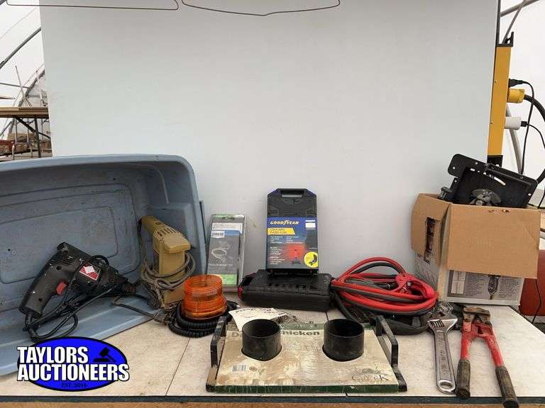 Booster cables, corded Black and Decker sander and all 3/8” drill-both working etc