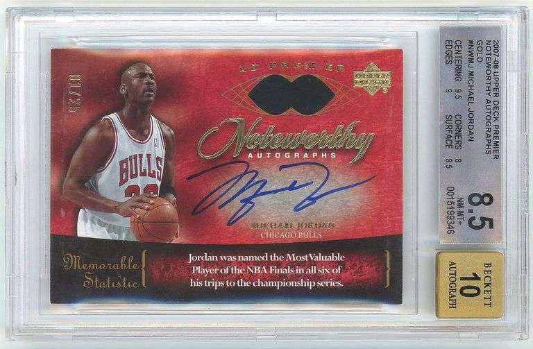 2007-08 UD Premier Noteworthy Autographs Michael Jordan Auto Gold (1/25) BGS 8.5 w/ 10 Auto