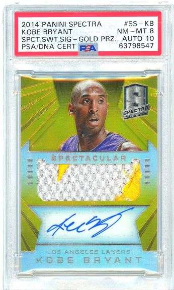 2014 Spectra Spectacular Signatures Kobe Bryant Auto Patch Gold (#10/10) Prizm PSA 8 AUTO 10