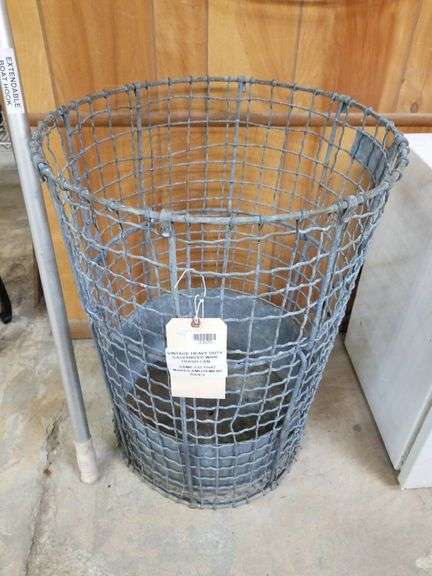 Wire Rack Trash Vintage Heavy Duty Galvanized Wire Trash Can - Trice Auctions