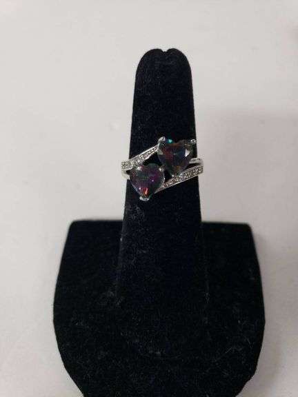 Sterling Silver Double Heart Garnet & Diamond Infinity Ring - Size 5.25 Women's Birthstone Ring