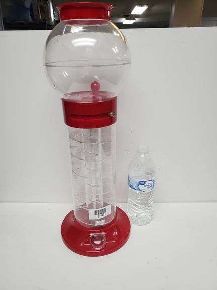 Red and Clear Plastic Candy or Gumball Dispenser with Transparent Globe ...