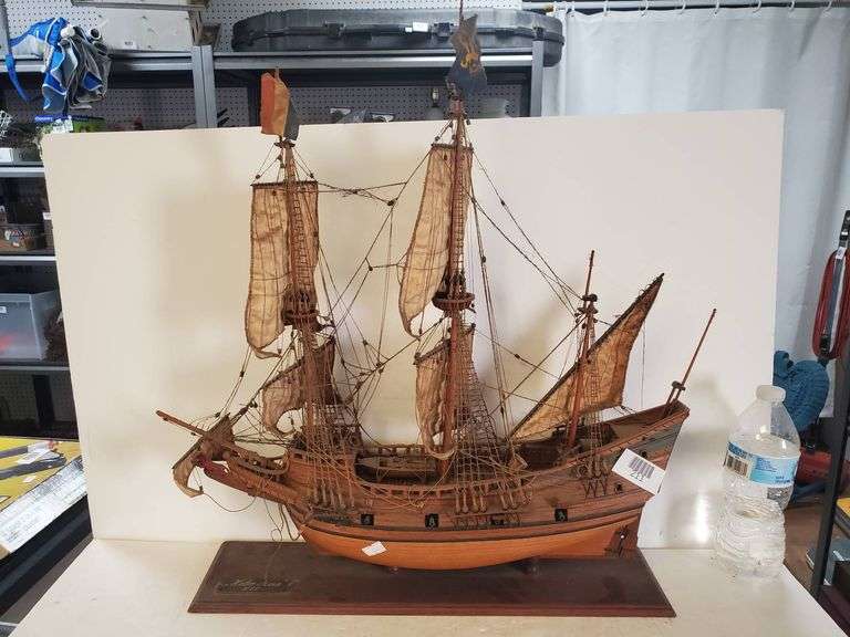 Replica Ship Model With Masts, Sails, and Detailed Rigging - Trice Auctions