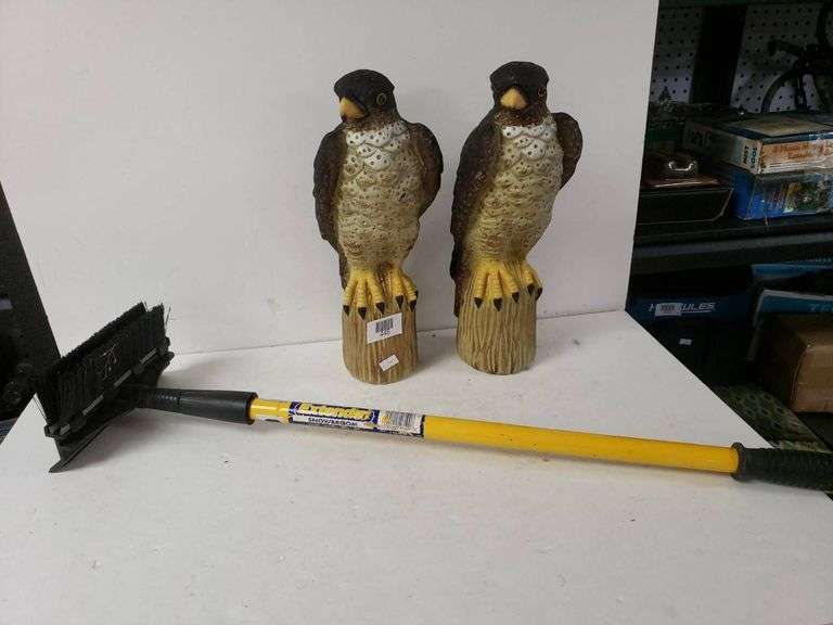Image showcasing Plastic Bird Statues with Extender Snowbroom - Trice Auctions