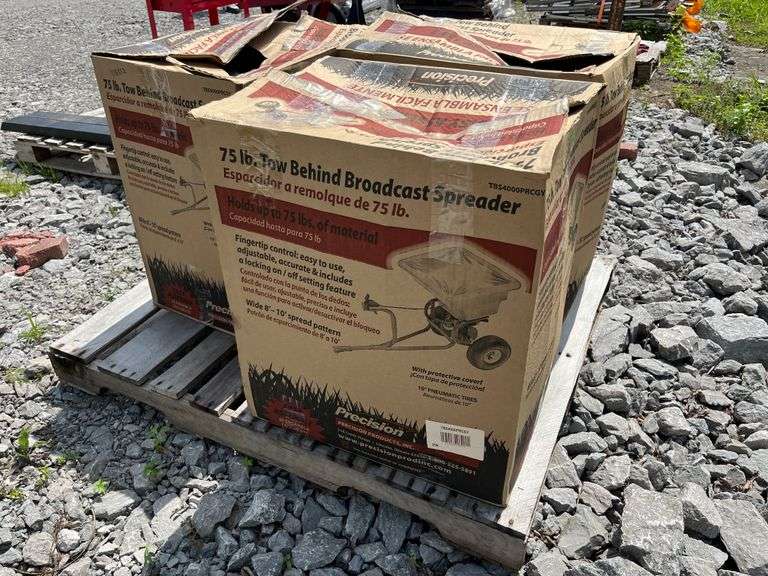 (3) NEW PRECISION 75lb. Tow Behing Broadcast Spreaders