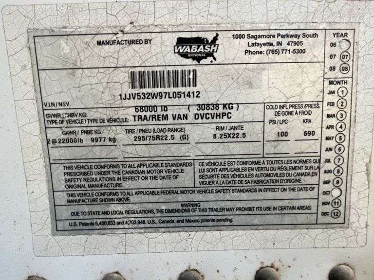2007 Wabash 53X102 - Roll Door