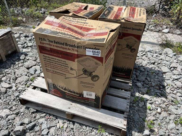 (3) NEW PRECISION 75lb. Tow Behing Broadcast Spreaders