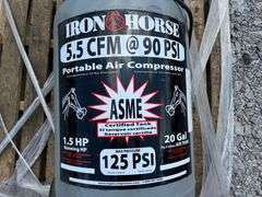 Unused IRON HORSE 1.5 HP / 20 Gal. Air Compressor