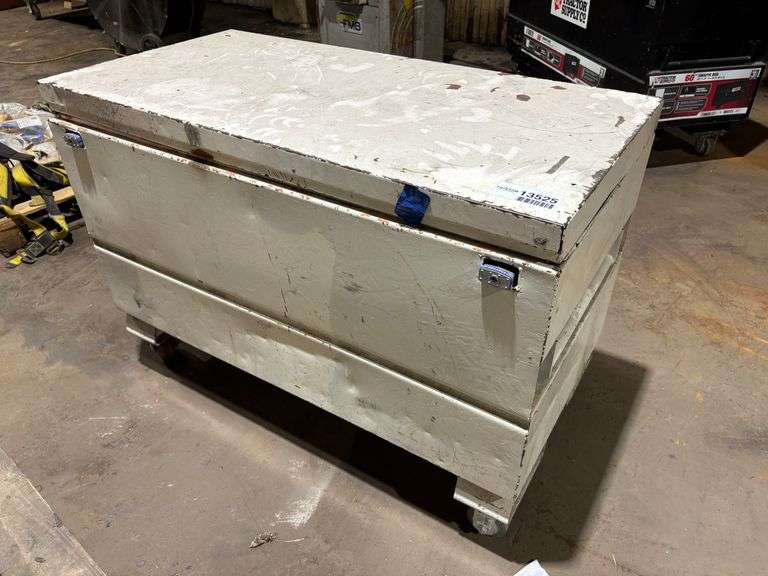 Heavy Duty Rigid 2448 Steel Jobsite Storage Box, White, Lockable, On Casters