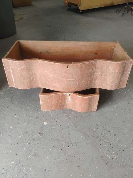 Vintage art deco "wavy" wooden drawers (2) with key holes. Large drawer measures 30 3/4" wide x 8"t