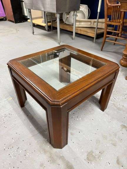 Wooden and glass top lamp table