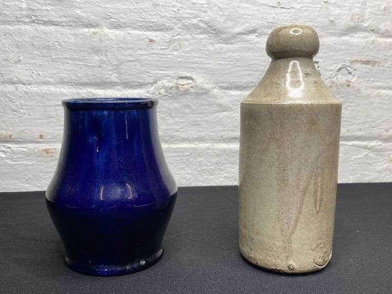 Tasmanian Pottery McHugh Vase (Has Chip) & Stoneware Bottle Tullochs
