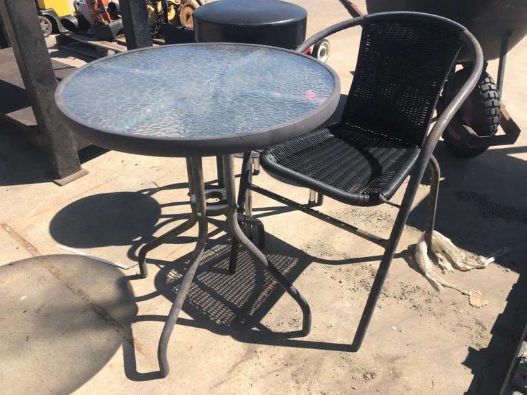 Outdoor Glass Top Table, Chair and Stool