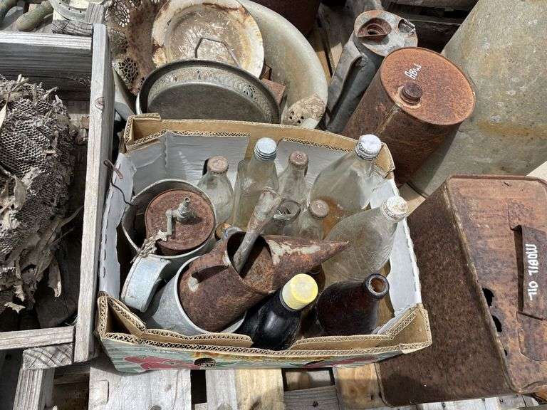 Pallet Antiques inc Bug Sprays, Propeller, Oil Cans etc