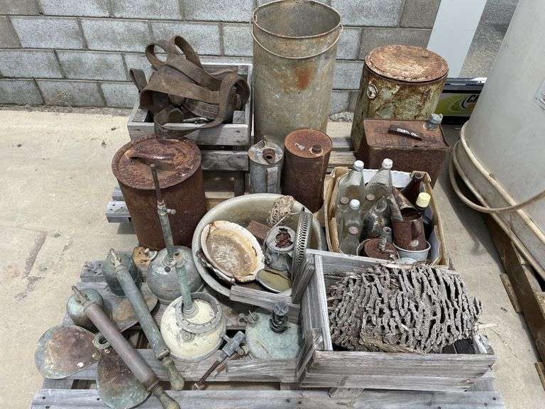 Pallet Antiques inc Bug Sprays, Propeller, Oil Cans etc