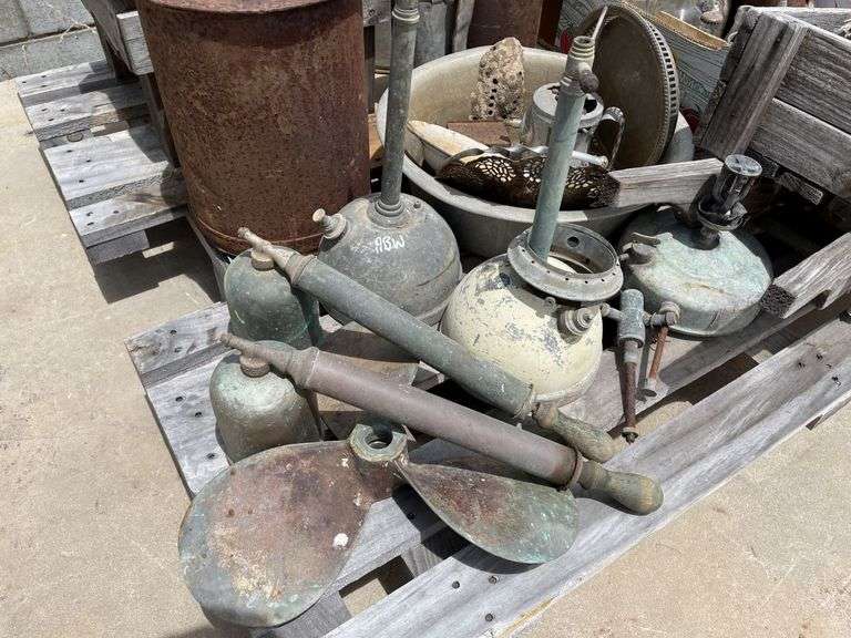 Pallet Antiques inc Bug Sprays, Propeller, Oil Cans etc