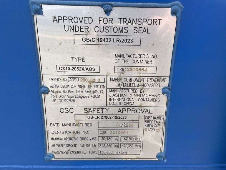 2024 20' GP Shipping Container - AOSU2001323