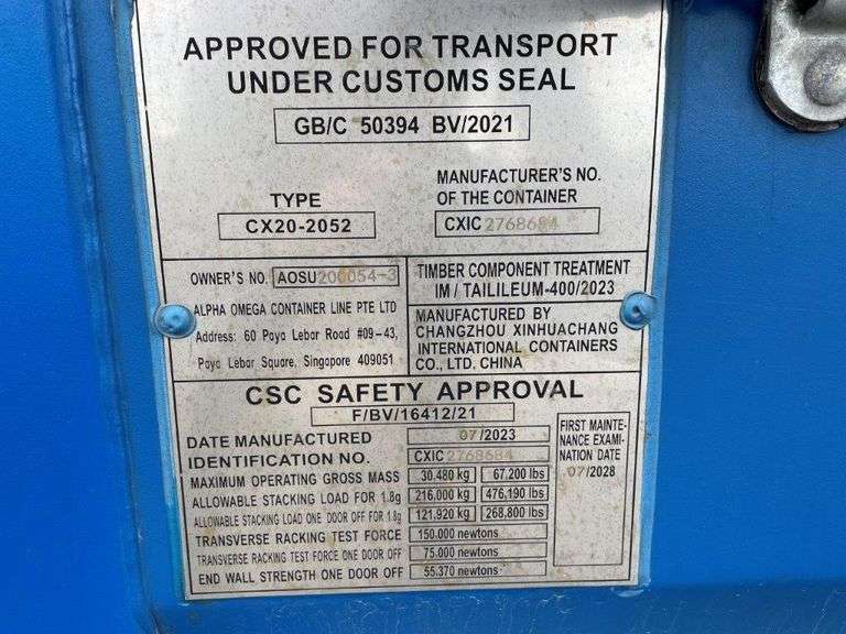 2023 20' GP Shipping Container - AOSU2000543