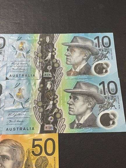 1x 2018 $50 AA Polymer First Issue Banknote and 4x 2017 $10 AA Polymer First Issue Bank Notes