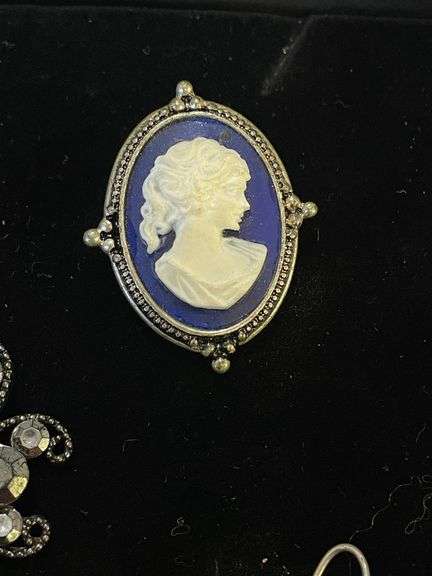 2x Antique Silver Earrings, 1x Cameo Broche and One Elite Stainless Steel Watch