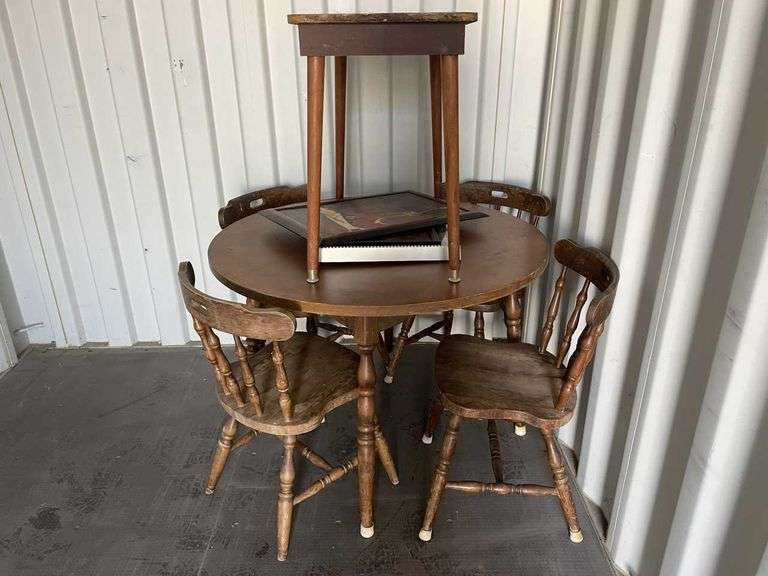 Round Timber Dining Table & Chairs, Coffee Table and Prints
