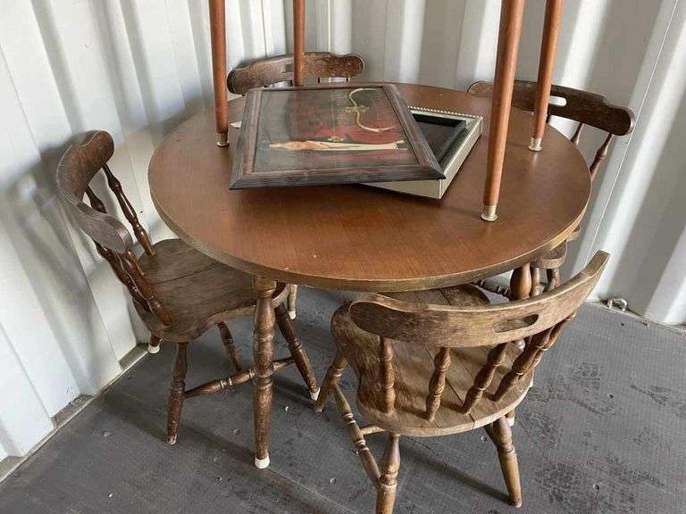 Round Timber Dining Table & Chairs, Coffee Table and Prints